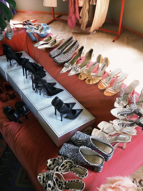 An assortment of colourful vintage heels and flats