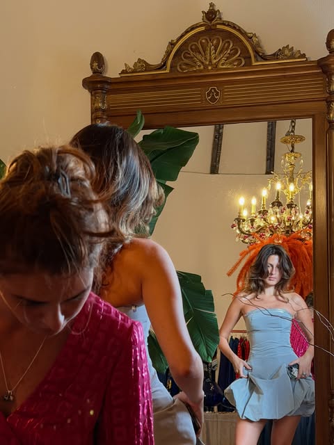 Fashion and reflections in Refound Dome’s ornate vintage mirror